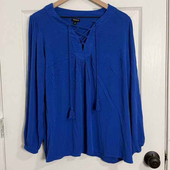 Torrid Blouse Womens 0 Blue V Neck Boho Classic Preppy Vacation Evening - Picture 1 of 9